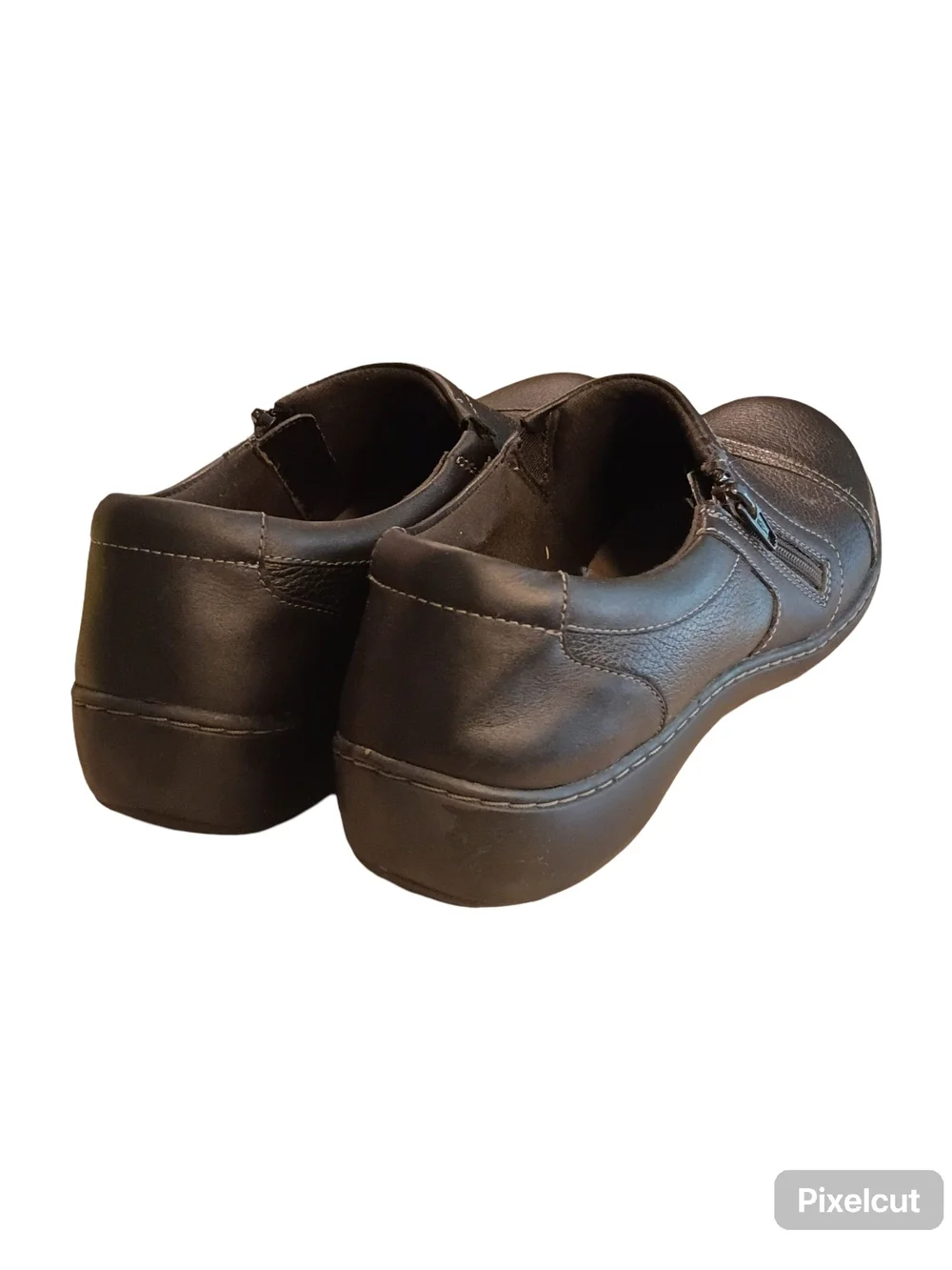 Clarks Cora Giny Black Leather Zip Loafers Women's Size 10